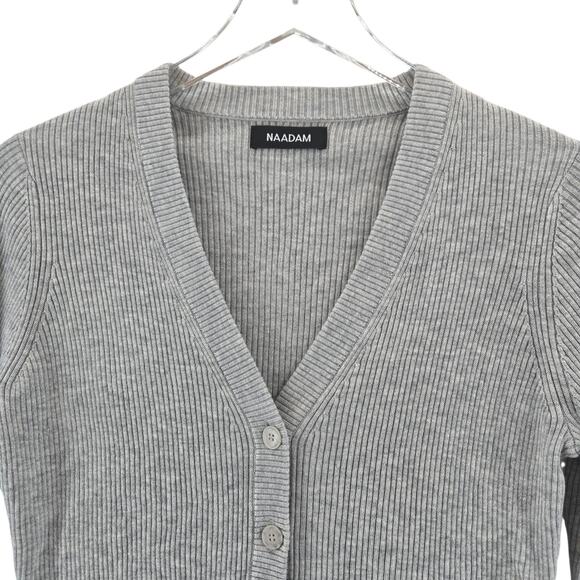 Nadaam Ribbed Cropped Cardigan Sweater Gray V-Neck Silk Cashmere Designer Y2K - Picture 3 of 11